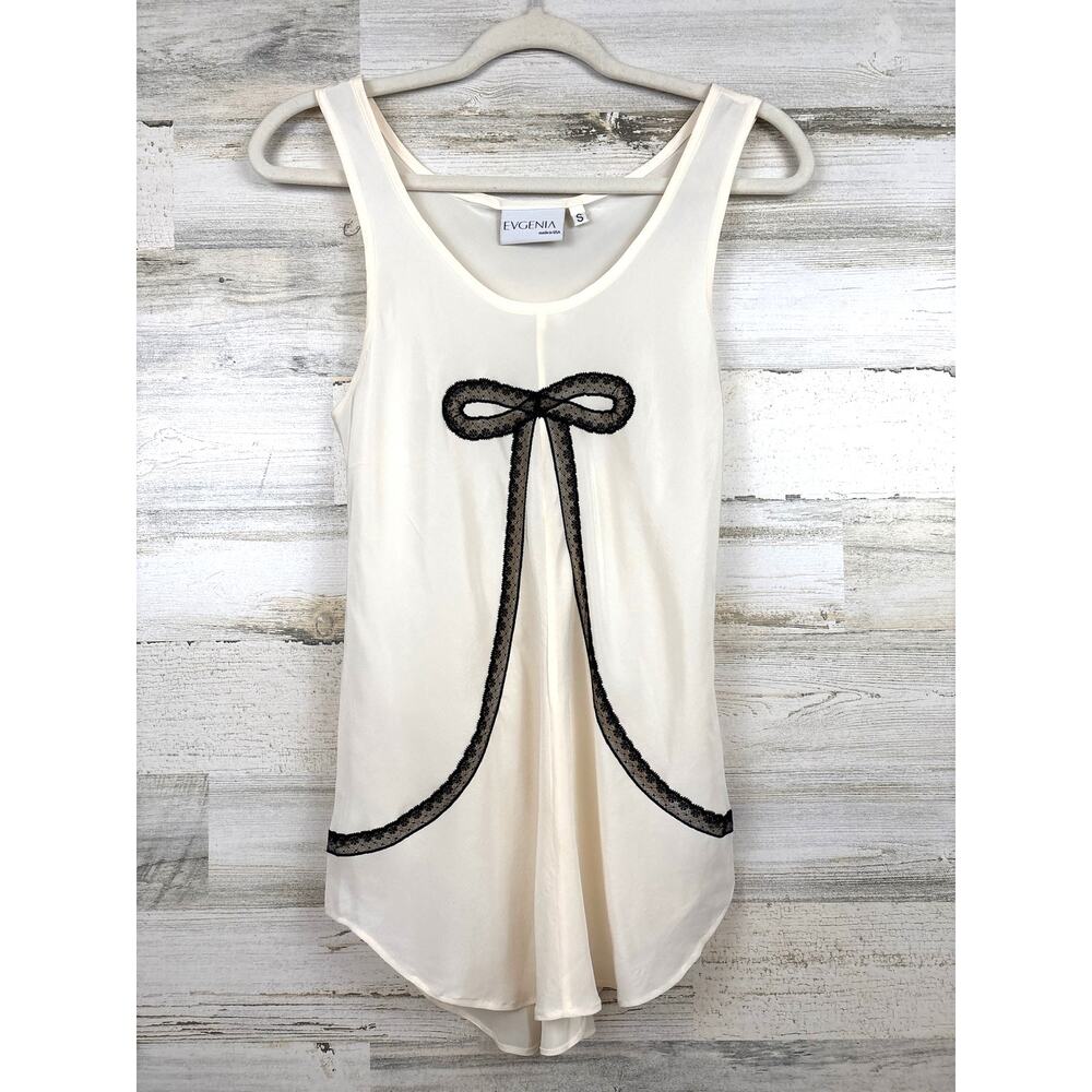 Evgenia Womens S Cream Silk Camisole Black Bow Luxury Lingerie Tank